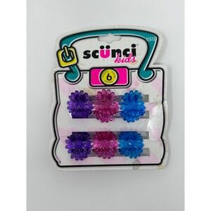 Vintage 1999 Scunci Kids Flower Hair Clips 6pc Glitter Daisy Purple Pink NOS